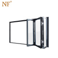 Aluminium internal bi folding window with clear tempered glass